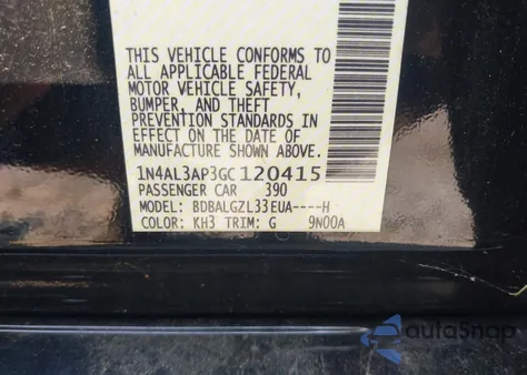 2016 Nissan Altima 2.5/S/Sv/Sl/Sr z USA, uszkodzony, nr VIN 1N4AL3AP3GC120415